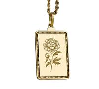 LKBEADS Peony Birth Flower Engraving Pendant Necklace Made In 925 Sterling Silver Gold Plated Charm With 18 "Cable Chain Handmade Jewelry For Men Women |LKD_EGP_00329
