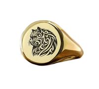 LKBEADS persian cat face ring in round shape | 925 sterling silver gold plated | gift jewelry,vintage style signet ring's hypoallergenic handmade jewellery|LK_PDR_01102_5.5