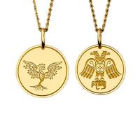 LKBEADS Phoenix Bird Double Headed Eagle Pendant Necklace Set Pack of 2, Mythology Rebirth Symbol Medallion Charm, 925 Sterling Silver Gold Plated Unisex Jewelry Gift