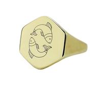 LKBEADS pisces sign ring in hexagon shape | 925 sterling silver gold plated | gift jewelry,vintage style signet ring's hypoallergenic handmade jewellery|LK_PDR_00889_10.5