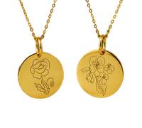 LKBEADS Poppy Hibiscus Flower Pendant Necklace Set Pack 2 Gold Plated 925 Sterling Silver Round Coin Medallion Floral Botanical Charm Nature Jewelry Women Girls Gift 28mm