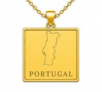 LKBEADS Portugal Map 24x26mm Pendant Necklace For Men Women 925 Sterling Silver Square Engraved Outline Charm With 18" Cable Chain Travel Jewelry |LKN_MAP_00818