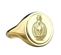 LKBEADS potion bottle signet ring| gothic jewelry| oval engraved alchemist skull symbol gift| 925 sterling silver gold plated |LK_PDR_00584_8.5