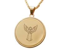 LKBEADS Praying Angel Engraving Pendant Necklace Made In 925 Sterling Silver Gold Plated Charm With 18 "Cable Chain Handmade Jewelry For Men Women |LKD_EGP_00509