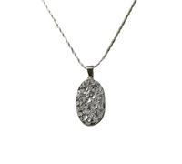 LKBEADS pyrite gemstone pendant grey color oval shape rough cut 30x20mm stone charm necklace with 18" cable chain jewelry gift for men women & wealth attraction money magnet |L_DPN_00442