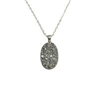 LKBEADS pyrite gemstone pendant grey color oval shape rough cut 33x21mm stone charm necklace with 18" cable chain jewelry gift for men women & wealth attraction money magnet |L_DPN_00452