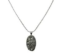 LKBEADS pyrite gemstone pendant grey color oval shape rough cut 39x25mm stone charm necklace with 18" cable chain jewelry gift for men women & wealth attraction money magnet |L_DPN_00446