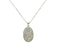LKBEADS pyrite gemstone pendant grey color oval shape rough cut 39x27mm stone charm necklace with 18" cable chain jewelry gift for men women & wealth attraction money magnet |L_DPN_00380