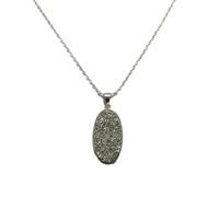 LKBEADS pyrite gemstone pendant grey color oval shape rough cut 40x21mm stone charm necklace with 18" cable chain jewelry gift for men women & wealth attraction money magnet |L_DPN_00404