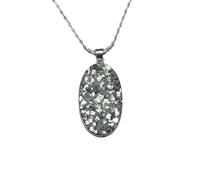 LKBEADS pyrite gemstone pendant grey color oval shape rough cut 40x25mm stone charm necklace with 18" cable chain jewelry gift for men women & wealth attraction money magnet |L_DPN_00349