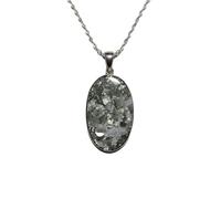 LKBEADS pyrite gemstone pendant grey color oval shape rough cut 40x27mm stone charm necklace with 18" cable chain jewelry gift for men women & wealth attraction money magnet |L_DPN_00339