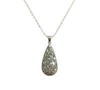 LKBEADS pyrite gemstone pendant grey color pear shape rough cut 33x17mm stone charm necklace with 18" cable chain jewelry gift for men women & wealth attraction money magnet |L_DPN_00474