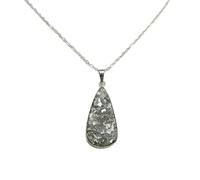 LKBEADS pyrite gemstone pendant grey color pear shape rough cut 36x19mm stone charm necklace with 18" cable chain jewelry gift for men women & wealth attraction money magnet |L_DPN_00388
