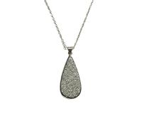 LKBEADS pyrite gemstone pendant grey color pear shape rough cut 37x18mm stone charm necklace with 18" cable chain jewelry gift for men women & wealth attraction money magnet |L_DPN_00473