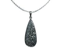 LKBEADS pyrite gemstone pendant grey color pear shape rough cut 38x17mm stone charm necklace with 18" cable chain jewelry gift for men women & wealth attraction money magnet |L_DPN_00371