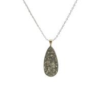 LKBEADS pyrite gemstone pendant grey color pear shape rough cut 40x18mm stone charm necklace with 18" cable chain jewelry gift for men women & wealth attraction money magnet |L_DPN_00461