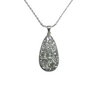 LKBEADS pyrite gemstone pendant grey color pear shape rough cut 40x21mm stone charm necklace with 18" cable chain jewelry gift for men women & wealth attraction money magnet |L_DPN_00346