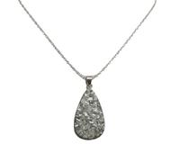 LKBEADS pyrite gemstone pendant grey color pear shape rough cut 40x24mm stone charm necklace with 18" cable chain jewelry gift for men women & wealth attraction money magnet |L_DPN_00472