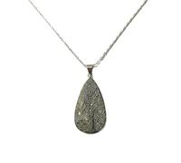 LKBEADS pyrite gemstone pendant grey color pear shape rough cut 47x27mm stone charm necklace with 18" cable chain jewelry gift for men women & wealth attraction money magnet |L_DPN_00441