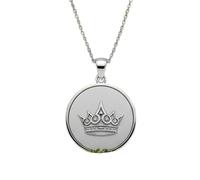 LKBEADS Queen Crown Embossed Pendant Necklace Made in 925 Sterling Silver With Silver Plating 18" Cable Chain Round Shape Charm For Unisex Handmade Jewelry |LK_EMBO_00806