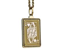 LKBEADS Queen Of Hearts Embossed Pendant Necklace Made in 925 Sterling Silver With Gold Plating 18" Cable Chain Rectangle Shape Charm For Unisex Jewelry |LK_EMBO_00708