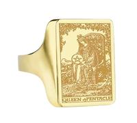 LKBEADS queen of pentacles tarot signet ring| occult jewelry| engraved magic card charm| | 925 sterling silver gold plated |LK_PDR_00286_12.5