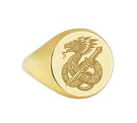 LKBEADS quetzalcoatl signet ring| aztec god jewelry feathered serpent talisman engraved wisdom mesoamerican ring| 925 sterling silver gold plated |LK_PDR_00118_11