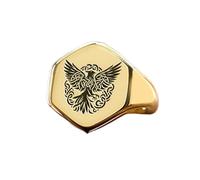 LKBEADS raven ring in hexagon shape | 925 sterling silver gold plated | gift jewelry,vintage style signet ring's hypoallergenic handmade jewellery|LK_PDR_01127_6.5