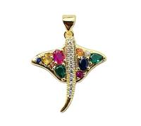 LKBEADS ray fish pendant | with multi stone made in stainless steel |gold plated,24x21mm |gift for unisex jewelry charm necklace | with 18 inch chain cable |LK_CHP_0133_C