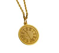 LKBEADS Roman Clock Engraved Coin Pendant Necklace 24mm with 18 Inch Cable Chain | Sterling Silver Gold Plated | Unisex Gift Jewelry|LK_PNDN_1358