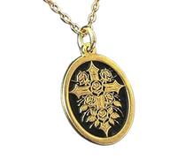 LKBEADS Rose Croix Embossed Pendant Necklace Made in 925 Sterling Silver With Gold Plating 18" Cable Chain Round Shape Charm For Unisex Handmade Jewelry |LK_EMBO_00350