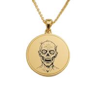 LKBEADS Royal Throne Engraving Pendant Necklace Round Shape Made In 925 Sterling Silver Gold Plated Charm With 18 "Cable Chain Handmade Jewelry For Men Women |LKD_EGP_00705