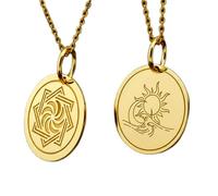 LKBEADS Sacred Geometry Sun Ocean Pendant Necklace Set Pack of 2, Spiral Energy Wave Medallion Charm, 925 Sterling Silver Gold Plated Spiritual Nature Jewelry Gift Women Men