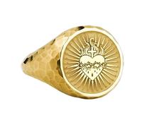 LKBEADS sacred heart signet ring| hammered catholic jewelry| divine love symbol religious gift for him| spiritual protection ring| 925 sterling silver gold plated |LK_PDR_00202_6.5
