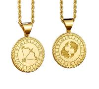 LKBEADS Sagittarius Pisces Zodiac Pendant Necklace Pack of 2 Gold Plated 925 Sterling Silver Round Astrology Horoscope Zodiac Sign Medallion Necklace Jewelry Gift