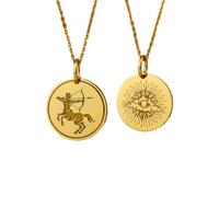 LKBEADS Sagittarius Zodiac All Seeing Eye Pendant Necklace Pack of 2 Gold Plated 925 Sterling Silver Round Astrology Archer Eye of Providence Medallion Necklace Jewelry Gift