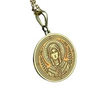 LKBEADS Saint Brigid Embossed Pendant Necklace Made in 925 Sterling Silver With Gold Plating 18" Cable Chain Round Shape Charm For Unisex Handmade Jewelry |LK_EMBO_00640
