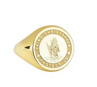 LKBEADS saint christopher signet ring| st round traveler protection ring for motorist| new driver gift| 925 sterling silver gold plated |LK_PDR_00164_8.5