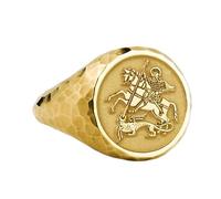 LKBEADS saint george signet ring| hammered catholic jewelry| knight & dragon symbol| christian gift for him| spiritual protection ring| 925 sterling silver gold plated |LK_PDR_00204_5