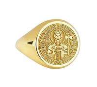 LKBEADS saint olaf of norway signet ring| protection jewelry for men & women| pray us catholic ring amulet| nordic coin| 925 sterling silver gold plated |LK_PDR_00201_7