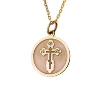 LKBEADS Saint Olga Cross Embossed Pendant Necklace Made in 925 Sterling Silver With Gold Plating 18" Cable Chain Round Shape Charm For Unisex Jewelry |LK_EMBO_00680