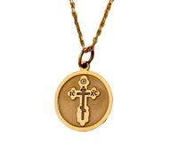LKBEADS Saint Olga Cross Engraved Coin Pendant Necklace 24mm with 18 Inch Cable Chain | Sterling Silver Gold Plated | Unisex Gift Jewelry|LK_PNDN_1428