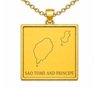 LKBEADS Sao Tome & Principe Map 24x26mm Pendant Necklace For Men Women 925 Sterling Silver Square Engraved Outline Charm With 18" Cable Chain Travel Jewelry |LKN_MAP_00830
