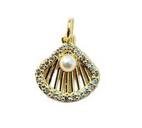 LKBEADS scallop shell pendant | with fresh water pearl stone made in stainless steel |gold plated,14x13mm |gift for unisex jewelry charm |LK_CHP_0118_W