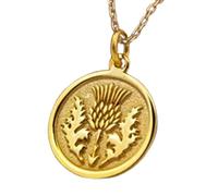 LKBEADS Scottish Thistle Embossed Pendant Necklace Made in 925 Sterling Silver With Gold Plating 18" Cable Chain Round Shape Charm For Unisex Jewelry |LK_EMBO_00141