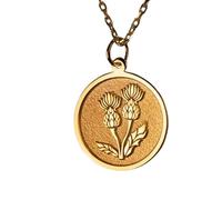 LKBEADS Scottish Thistle Embossed Pendant Necklace Made in 925 Sterling Silver With Gold Plating 18" Cable Chain Round Shape Charm For Unisex Jewelry |LK_EMBO_00161