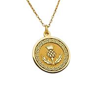 LKBEADS Scottish Thistle Embossed Pendant Necklace Made in 925 Sterling Silver With Gold Plating 18" Cable Chain Round Shape Charm For Unisex Jewelry |LK_EMBO_00647