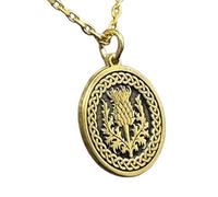 LKBEADS Scottish Thistle Embossed Pendant Necklace Made in 925 Sterling Silver With Gold Plating 18" Cable Chain Round Shape Charm For Unisex Jewelry |LK_EMBO_00355