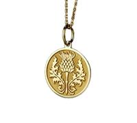 LKBEADS Scottish Thistle Embossed Pendant Necklace Made in 925 Sterling Silver With Gold Plating 18" Cable Chain Round Shape Charm For Unisex Jewelry |LK_EMBO_00432