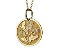 LKBEADS Scottish Thistle Embossed Pendant Necklace Made in 925 Sterling Silver With Gold Plating 18" Cable Chain Round Shape Charm For Unisex Jewelry |LK_EMBO_00373